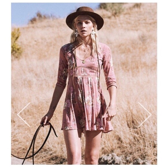 SPELL AND THE GYPSY Rosa 90s Mini Dress Size Small Pink NEW Floral Whimsical - Picture 1 of 16